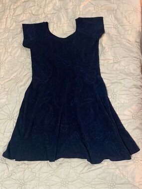 Suzy Shier Navy Paisley Fit & Flare Short Sleeve Dress